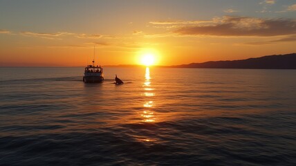 sunset on the sea, evening boat trip