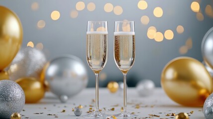 Celebrate with elegance and joy as two champagne flutes clink in a festive toast.
