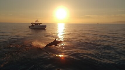Fototapeta premium sunset on the sea, evening boat trip