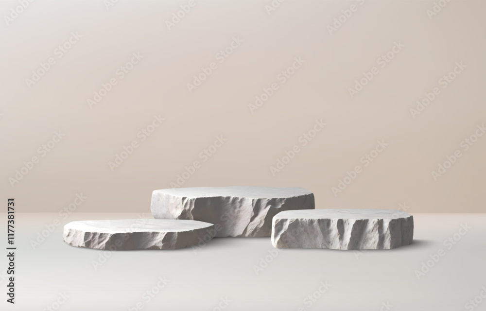 Aufkleber stone background. 3d product podium or white display empty platform, beauty grey cosmetic mockup. pr