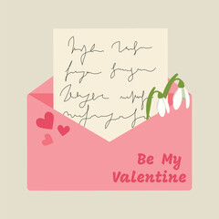 Valentines Day card of postal envelopes with love letters. Romantic letters and envelops with greeting postcards, holiday mails. Simple, minimalistic, holiday card.