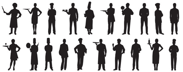 chef and restaurant staff silhouette 