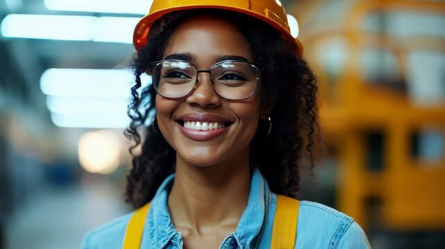 Young mixed race black african american female construction builder industrial factory worker electrician apprenticeship student on work placement