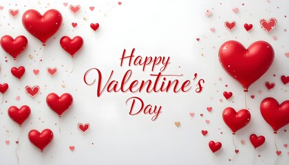 An elegant vector illustration for Valentine's Day featuring a white background adorned with hearts and decorative lettering.
