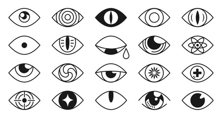 Eye icon. Close or open logo symbol, eyelash silhouette pictogram or eyeball shape. Health look, line watch or view. Ophthalmologist symbol, vision sign. Vector isolated illustration