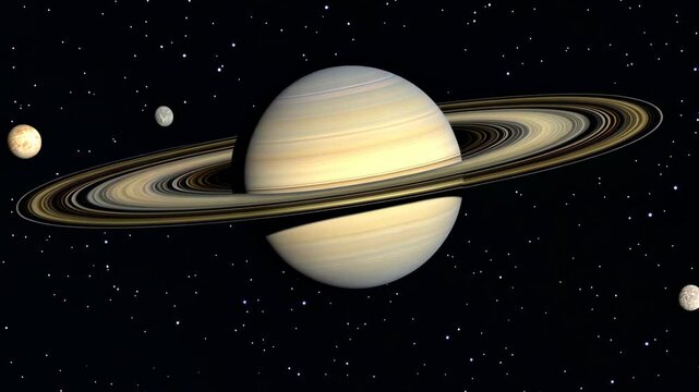 Marvelous view of Saturn and its moons against a starry background in deep space