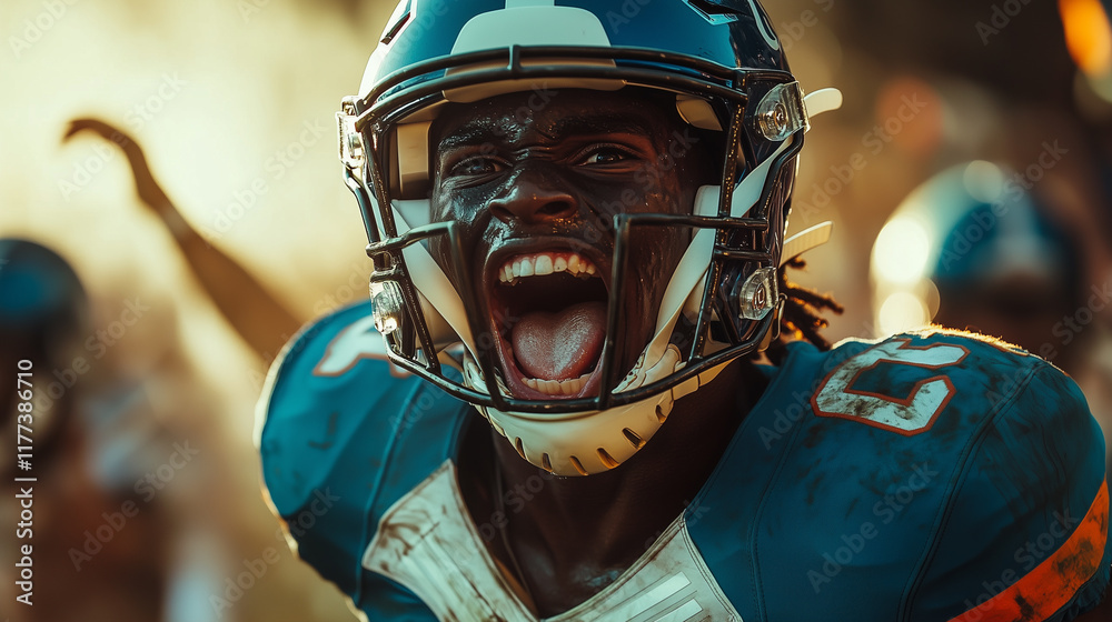 Wall mural American football player is screaming