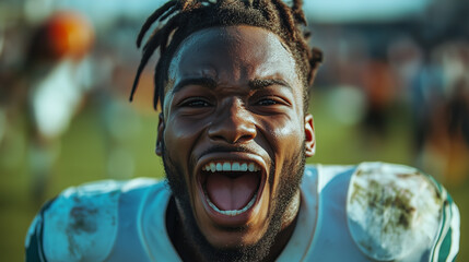 American football player is screaming