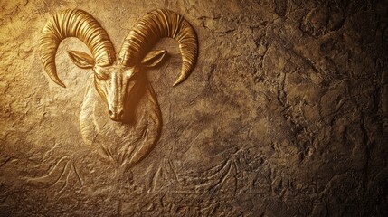 Illuminated Capricorn Zodiac Hieroglyph on Ancient Stone Tablet - Cinematic Artwork with Worn Texture