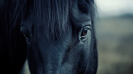 close up of a black horse's eye