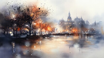 Artistic painting of a vibrant cityscape with majestic bridge and impressive architectural buildings
