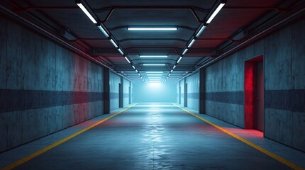 Realistic Garage Underground Lights Hallway Tunnel Corridor Sci Fi, Futuristic Dark Parking