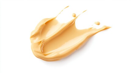 Fototapeta premium Melted cheddar cheese texture isolated on white background. Food photo sauce Drip with splash