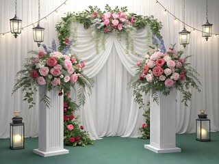 Elegant Floral Arrangement Wedding,Decorative Flowers, Wedding, Formal, Pink, White, Red, Floral Arrangement, Pedestal, Garlands, Foliage, Bouquet, Romantic,


