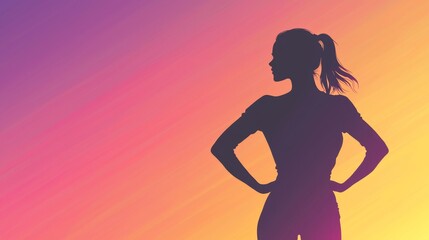 Minimalist Silhouette of a Woman Standing with Hands on Hips Against a Colorful Background