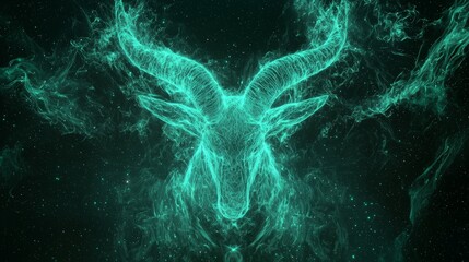Celestial Capricorn: Cosmic Energy Lines Infused with Turquoise Zodiac Glyph on Space Background