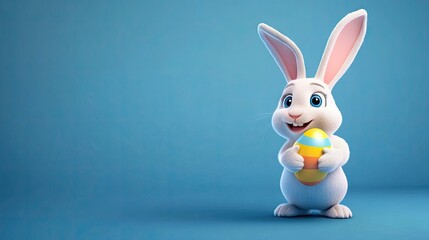 Obraz premium Cartoon bunny with a mischievous grin, hiding an Easter egg behind its back.