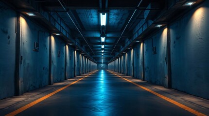 Realistic Garage Underground Lights Hallway Tunnel Corridor Sci Fi, Futuristic Dark Parking