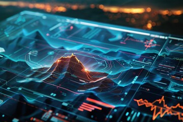 Digital Interface Displaying Data Visualization of a 3D Mountain Range