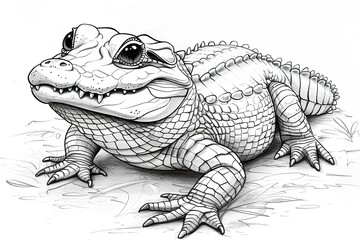 Cute crocodile, simple thick lines kids or preschool children cartoon coloring book pages.