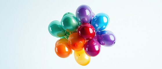 a cluster of colorful balloons against a white background