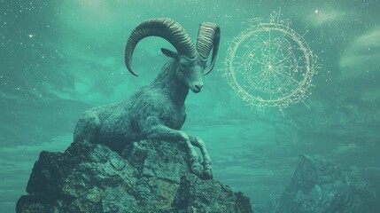 Ethereal Capricorn: Surreal Collage of Mountain Goat and Underwater Reef with Star Chart Overlay