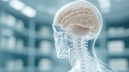 Illuminated brain within a transparent human head, exploring the depths of neural activity