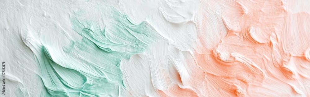 Poster abstract texture depicting soft green and orange strokes on a white background, showcasing a minimal
