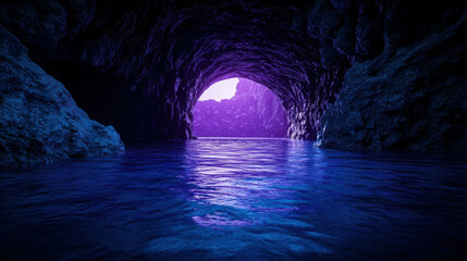 Obraz premium Mystical Cave Illuminated by Glowing Crystals in Surreal Underwater Scene