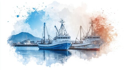 Naklejka premium Tranquil waters and gentle boats, a scenic view of vessels floating on the serene lake