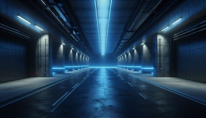 Realistic Garage Underground Lights Hallway Tunnel Corridor Sci Fi, Futuristic Dark Parking