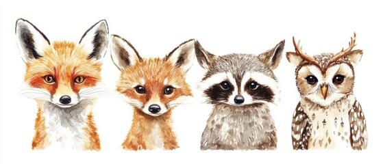 Obraz premium four animals in watercolor style