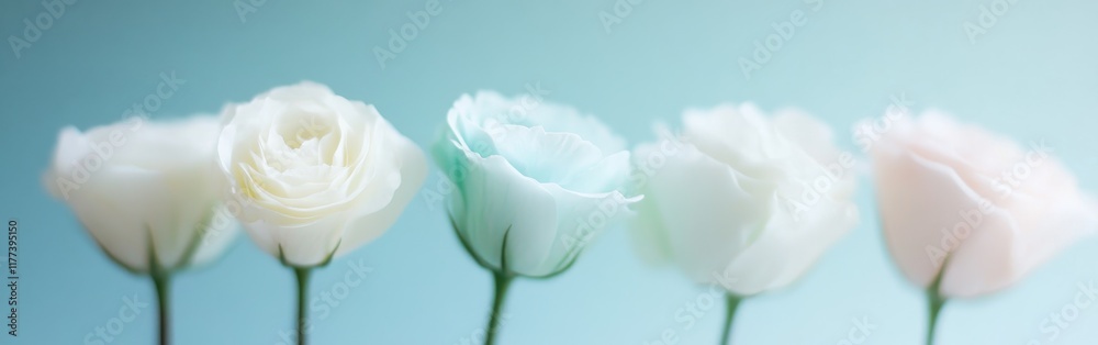 Poster soft pastel flowers arranged in a minimalist gradient background showcasing a tranquil aesthetic in 