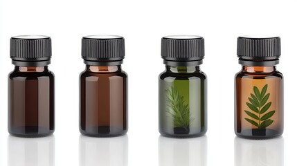 Aromatic essence, three amber bottles of essential oils for holistic wellness and relaxation