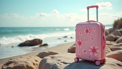 Pink Floral Suitcase Beach Vacation Summer Travel