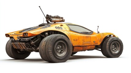 A stylized, rugged vehicle designed for off-road exploration and adventure.
