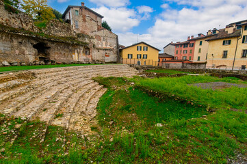 Ancient ruins of the Capitolium Roman Temple (Tempio Capitolino) in Brescia, Italy