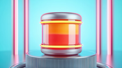 Futuristic baby food dispenser with vibrant colors and sleek design