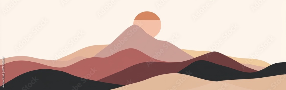Poster Abstract silhouette of a mountain peak at sunset with soft color gradients creating a tranquil atmosphere