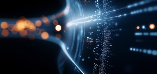 A vibrant, abstract representation of digital data flows, featuring glowing lines and bokeh effects, evoking a sense of technology and innovation.