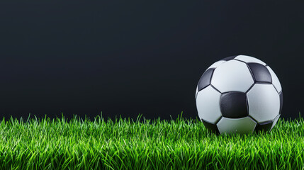 Fototapeta premium Close up of soccer ball on vibrant green grass, ready for play