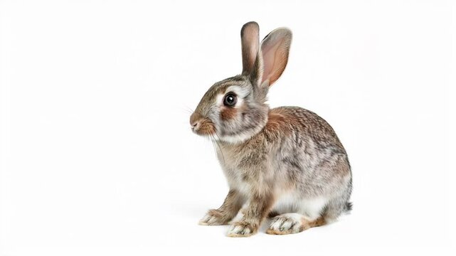 Curious Rabbit on White Background: A Studio Shot of an Adorable Bunny
