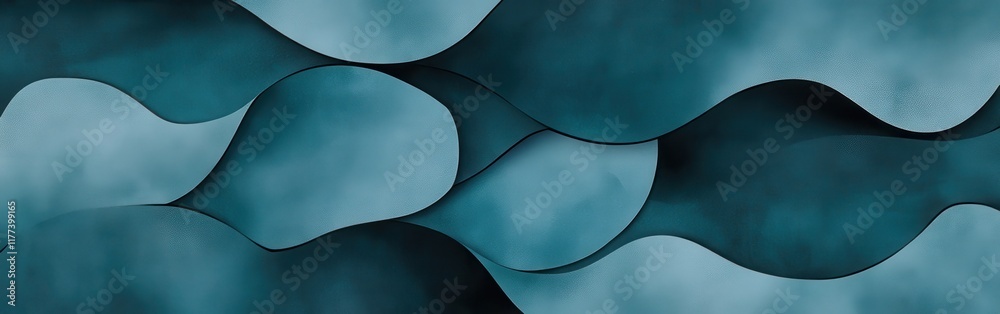 Leinwandbilder Monochrome teal abstract pattern with flowing shapes and gradients creating a soothing visual experience