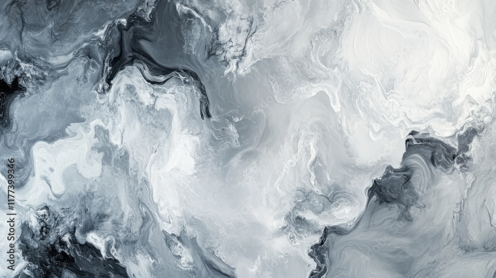 Poster Abstract monochromatic pattern showcasing muted gray hues with dynamic swirls and textures