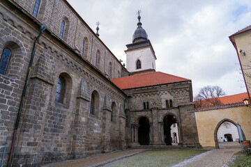 Fototapeta premium Trebic, Czech Republic - January 4, 2025: Cityscape of the city. View of the Basilica of St. Procopius