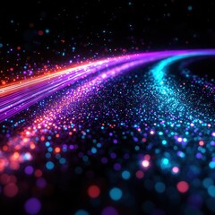 Fototapeta premium Colorful light trails streak across a sparkling particle field in space, ideal for digital backgrounds