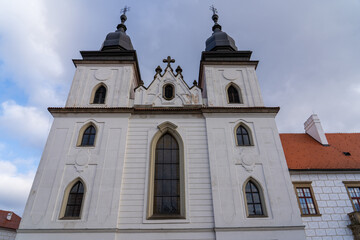 Trebic, Czech Republic - January 4, 2025: Cityscape of the city. View of the Basilica of St. Procopius