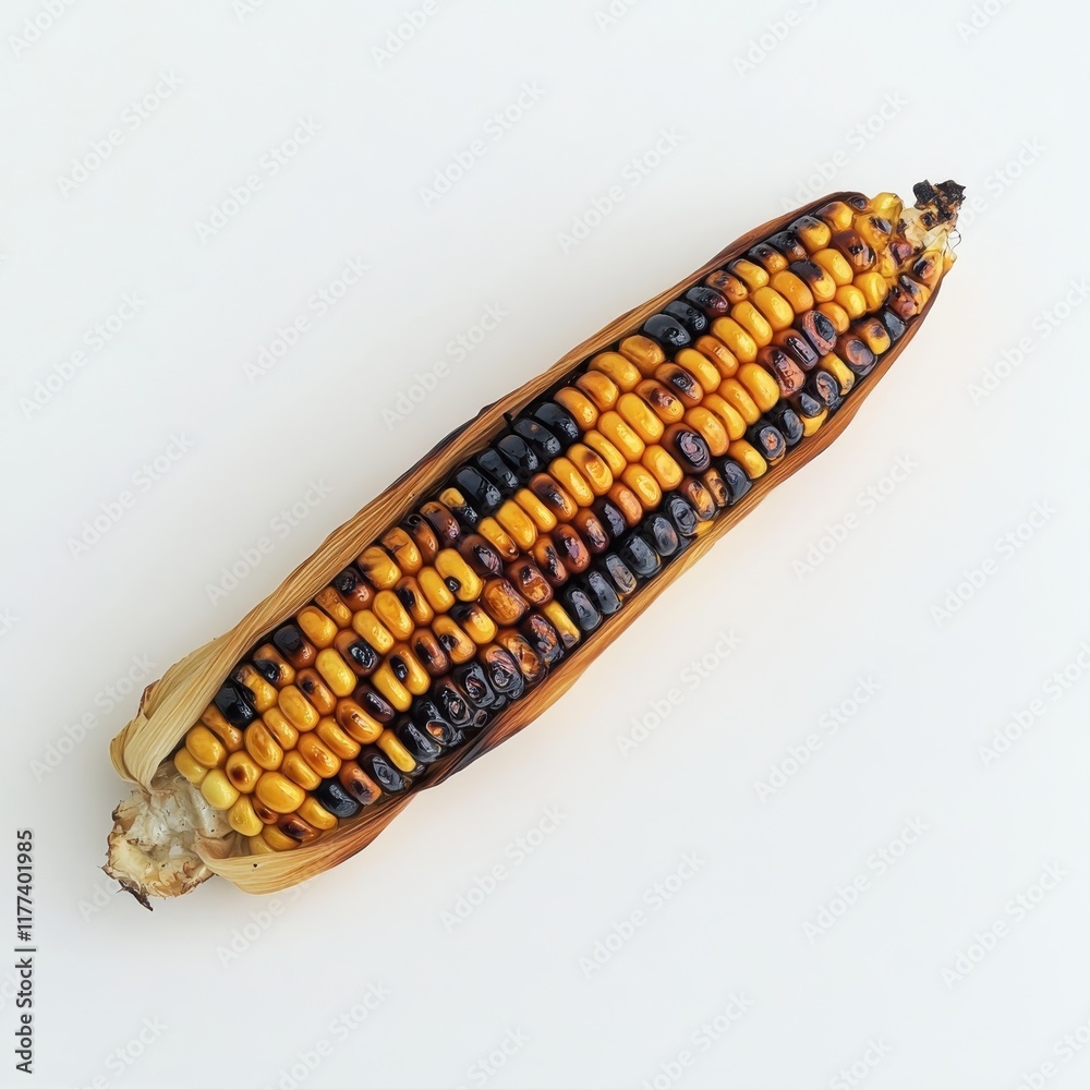 Poster Charming roasted corn cob with charred kernels ready for enjoyment