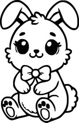 Cute kawaii bunny cartoon character coloring page vector illustration