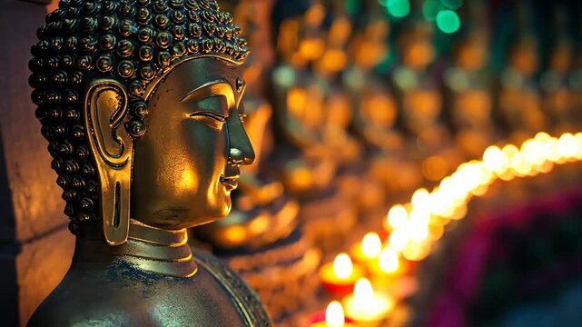 Buddha Profile with Candlelit Background